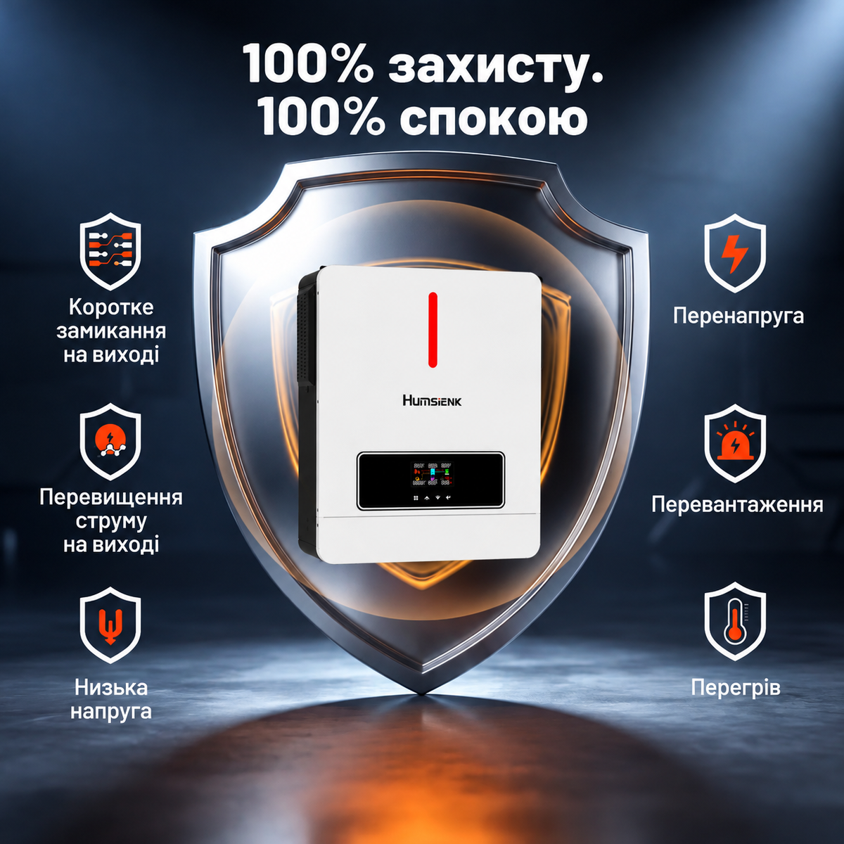 Автономний комплект живлення Humsienk 24 В — акумулятор LiFePO4 ємністю 5,12 кВт·год та інвертор потужністю 4200 Вт із чистою синусоїдою