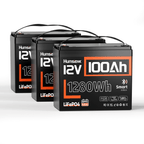 3 units Humsienk 12V 100Ah Bluetooth LiFePO4 Battery Group 24