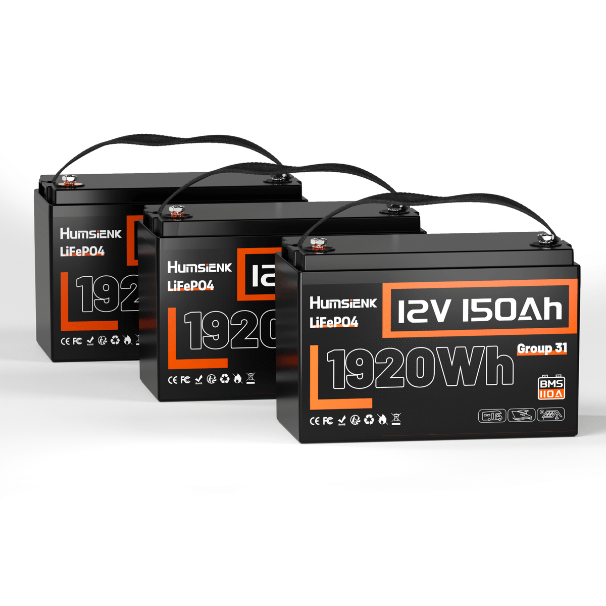3 units Humsienk 12V 150Ah LiFePO4 Battery