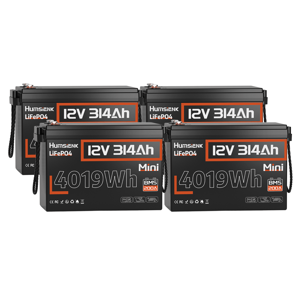 4 Pcs Humsienk 12V 314Ah Mini LiFePO4 Lithium Batteries with 200A BMS