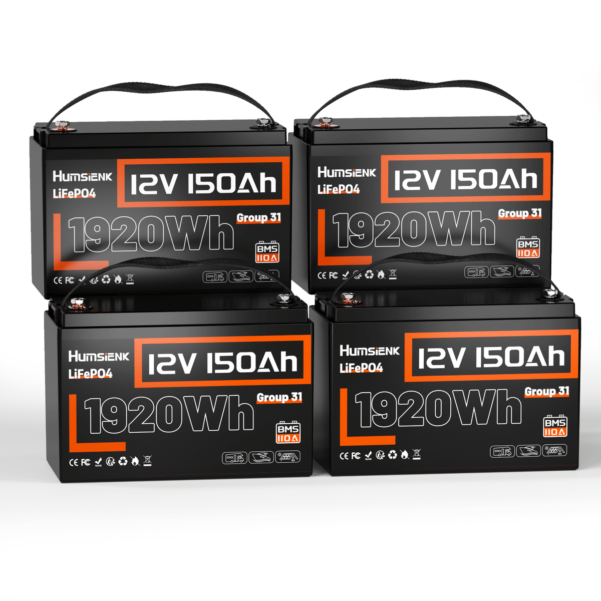 4 units Humsienk 12V 150Ah LiFePO4 Battery