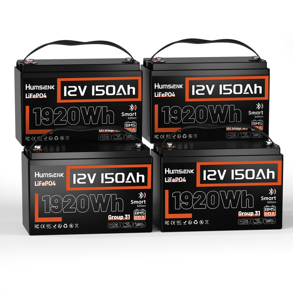 4 units Humsienk 12V 150Ah LiFePO4 Bluetooth Battery 110 BMS