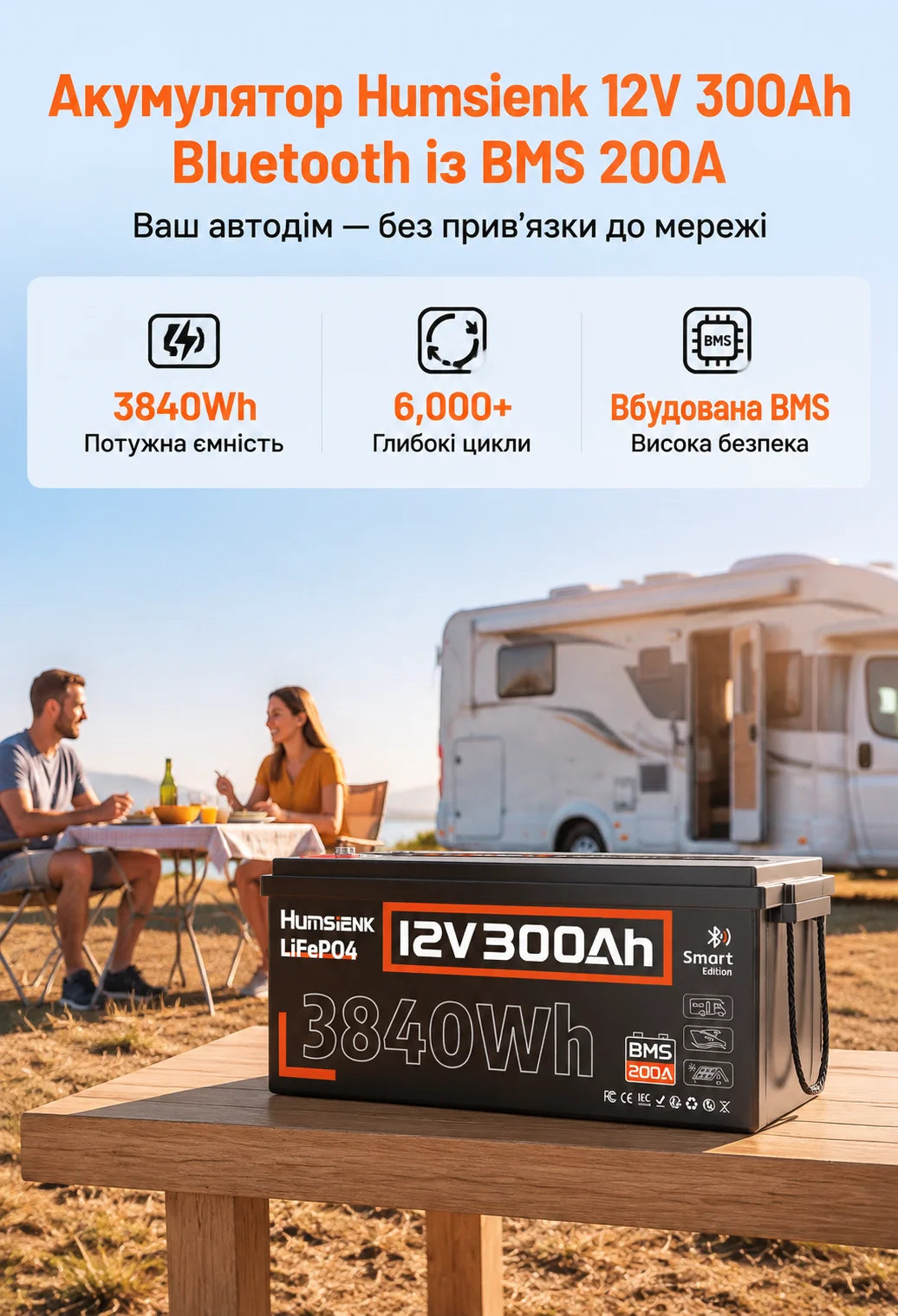 Humsienk ORIGIN LiFePO4 акумулятор 12V 300Ah з BMS 200A Bluetooth