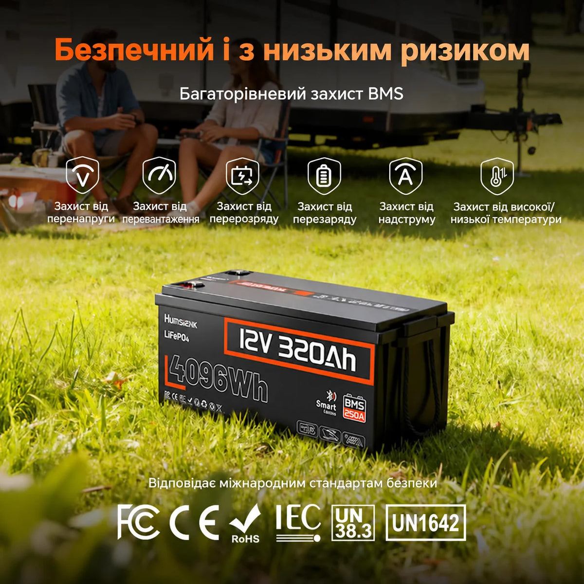 【👍Найкращий вибір】Humsienk Акумулятор LiFePO4 12В 320А·год (Bluetooth & 250А BMS)