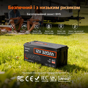 【👍Найкращий вибір】Humsienk Акумулятор LiFePO4 12В 320А·год (Bluetooth & 250А BMS)