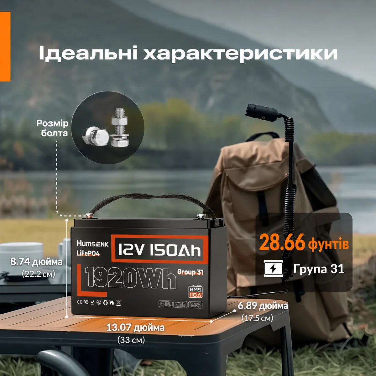 Humsienk Акумулятор LiFePO4 12В 150А·год (110А BMS )