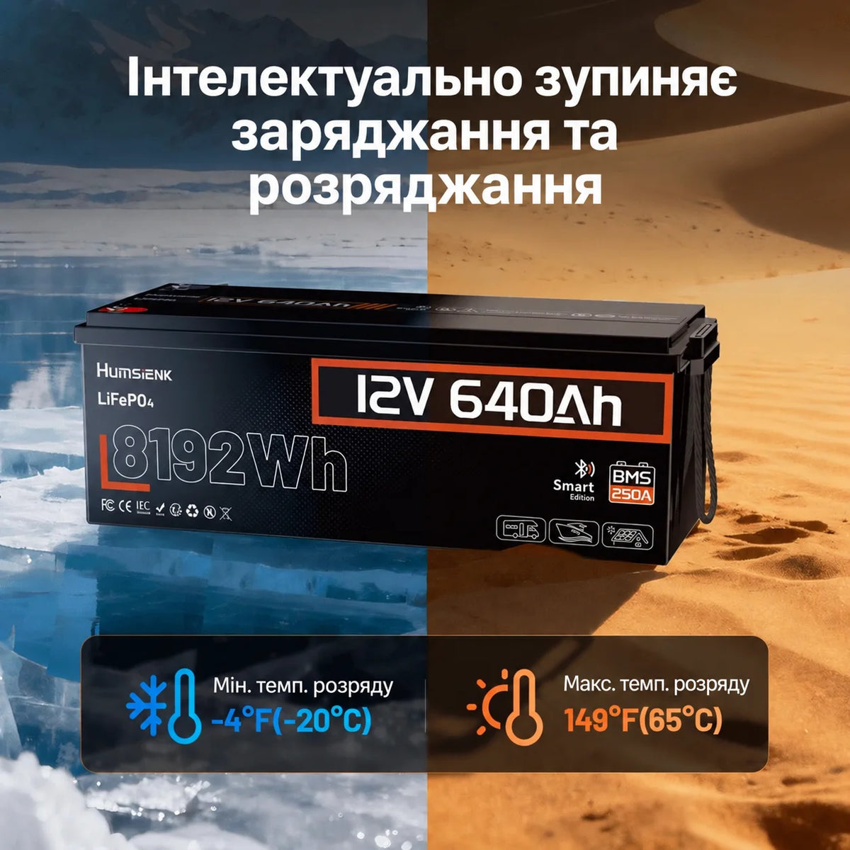 Humsienk Акумулятор LiFePO4 12В 640А·год (Bluetooth & 250А BMS)