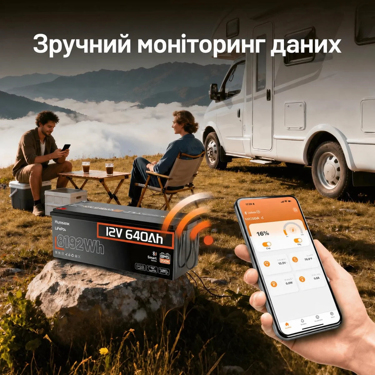 Humsienk Акумулятор LiFePO4 12В 640А·год (Bluetooth & 250А BMS)