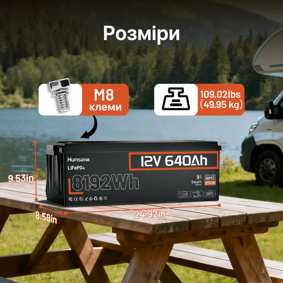 Humsienk Акумулятор LiFePO4 12В 640А·год (Bluetooth & 250А BMS)