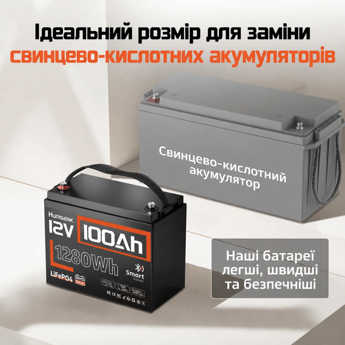 Humsienk Акумулятор LiFePO4 12В 100А·год  (Bluetooth)