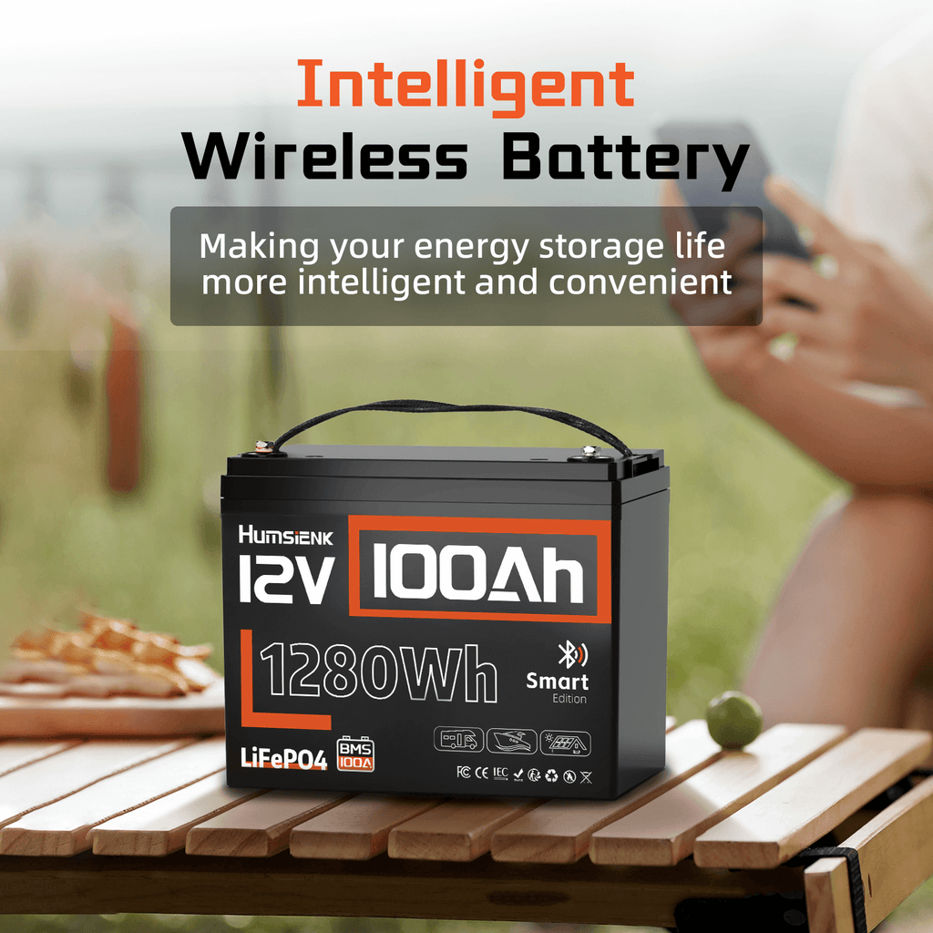 Humsienk 12V 100Ah Bluetooth LiFePO4 Battery Bluetooth Monitoring