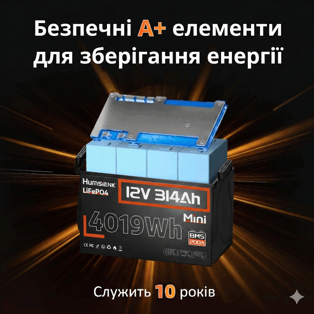 Humsienk 12V 314Ah Mini LiFePO4 lithium battery with grade A prismatic LiFePO4 cells